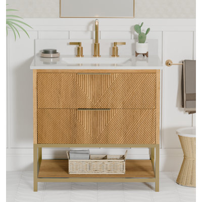 Meuble-lavabo simple Waymart 30 po avec comptoir en quartz blanc pur, préassemblé, 30,5 po L x 21,5 po P x 34,5 po H