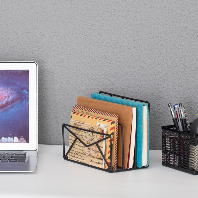 Leondre Metal 3 Slot Wire Desk Organiser, Black