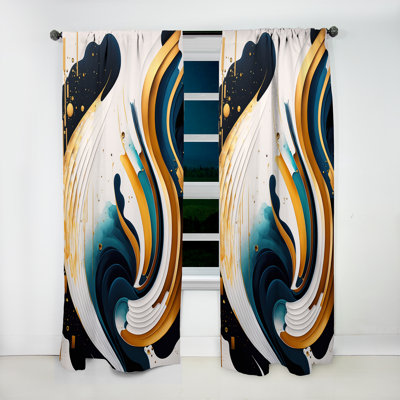Curt - Blue And Gold Modern Art Abstract Painting III - Modern Velvet Curtain - Room Darkening - 1 panel
