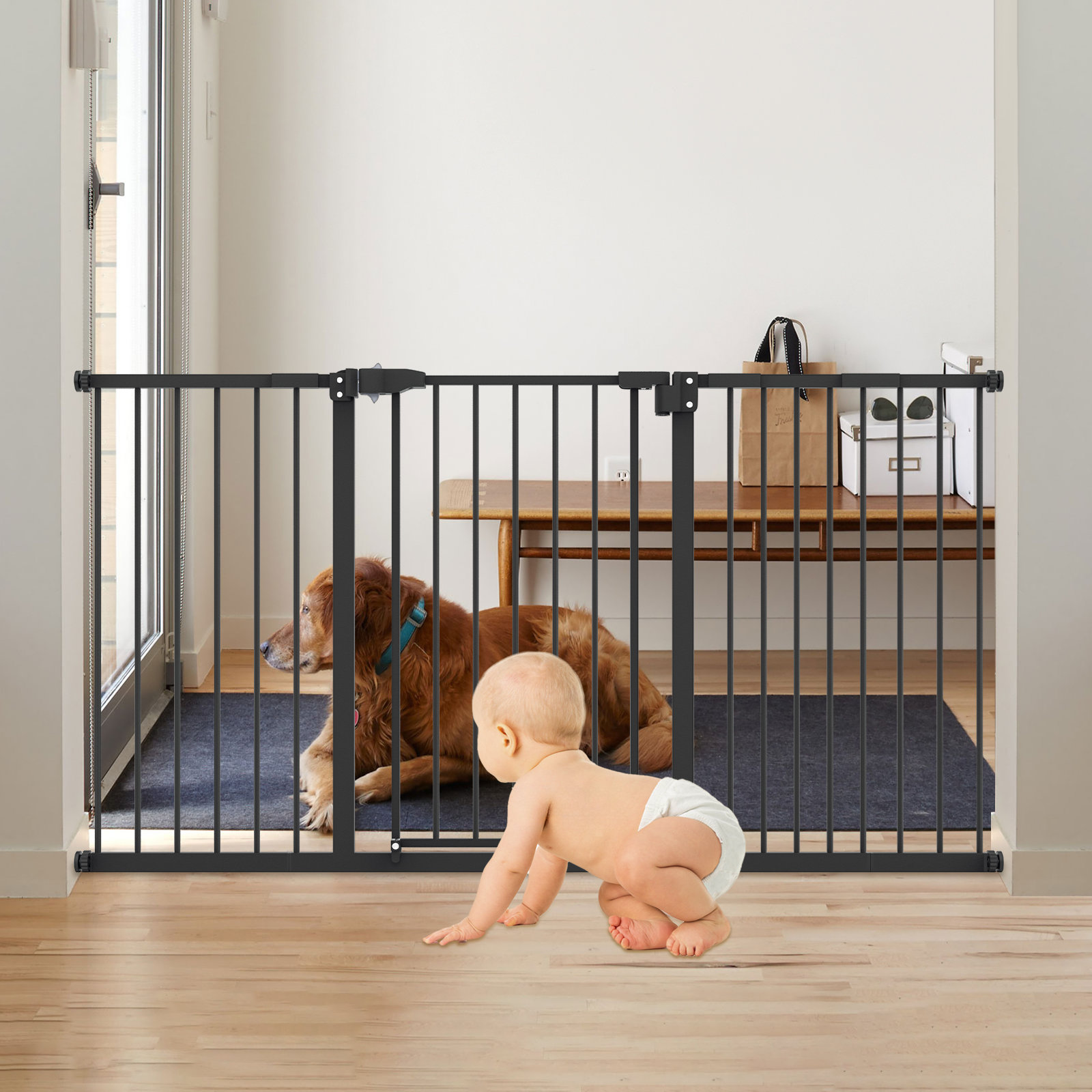 MoNiBloom Extra Wide Baby Safety Gate for Stairs Doorways, 27