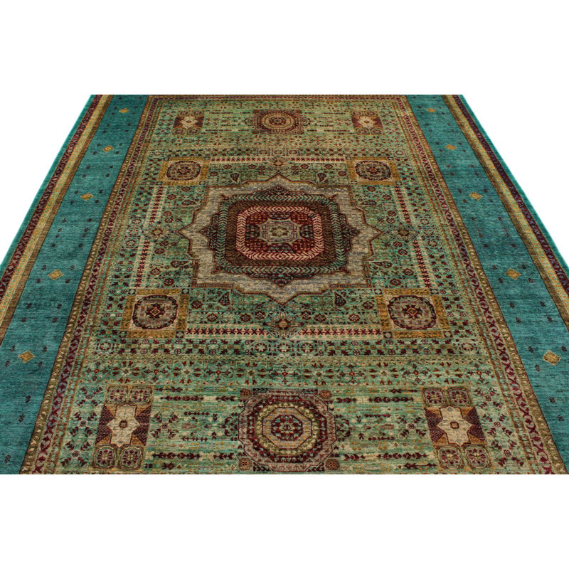 7x10 Green and Blue Turkish Tribal Rug