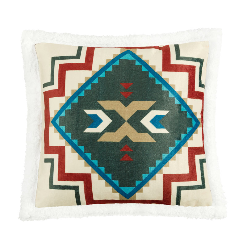 Campfire Sherpa Fleece Western Rustic Throw Pillows, 18x18 inch, Teal Spirit Valley