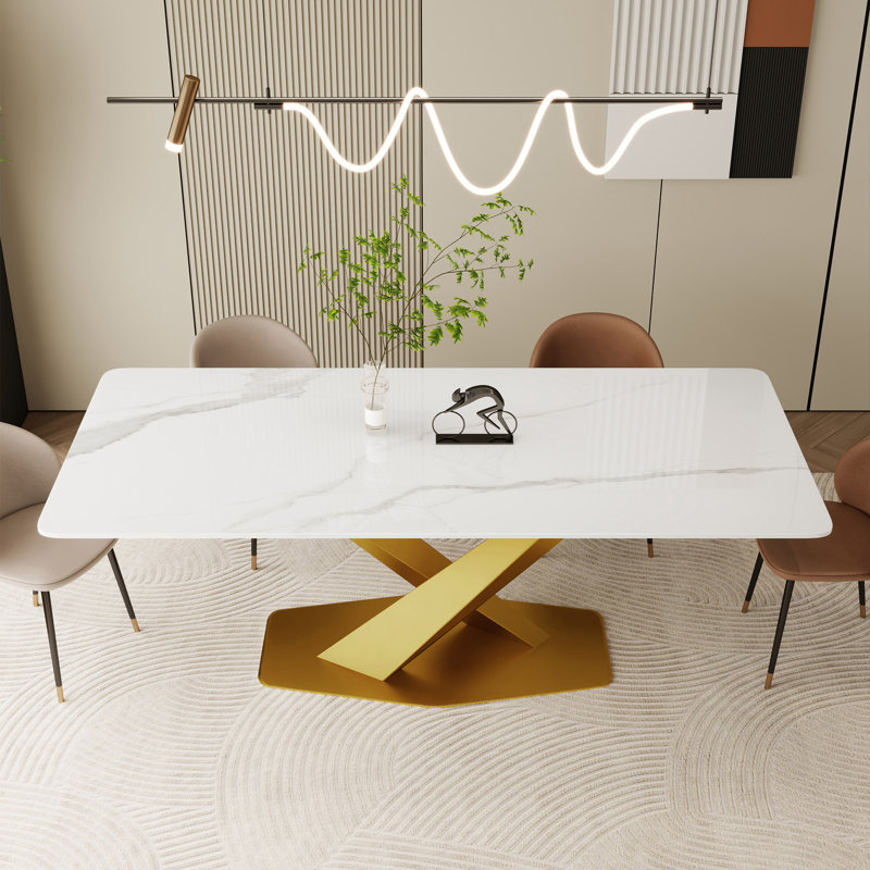 Luxurious Modern Dining Table, Dining Table Sintered Stone Tabletop With Carbon Steel Base Pre-assembly