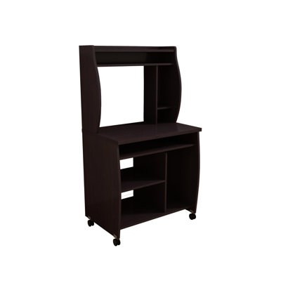 Mobile Microwave Utility Cart With Hutch, Shelves, Spice Rack, Locking Castors, Red Cocoa Espresso Finish | Gift Idea