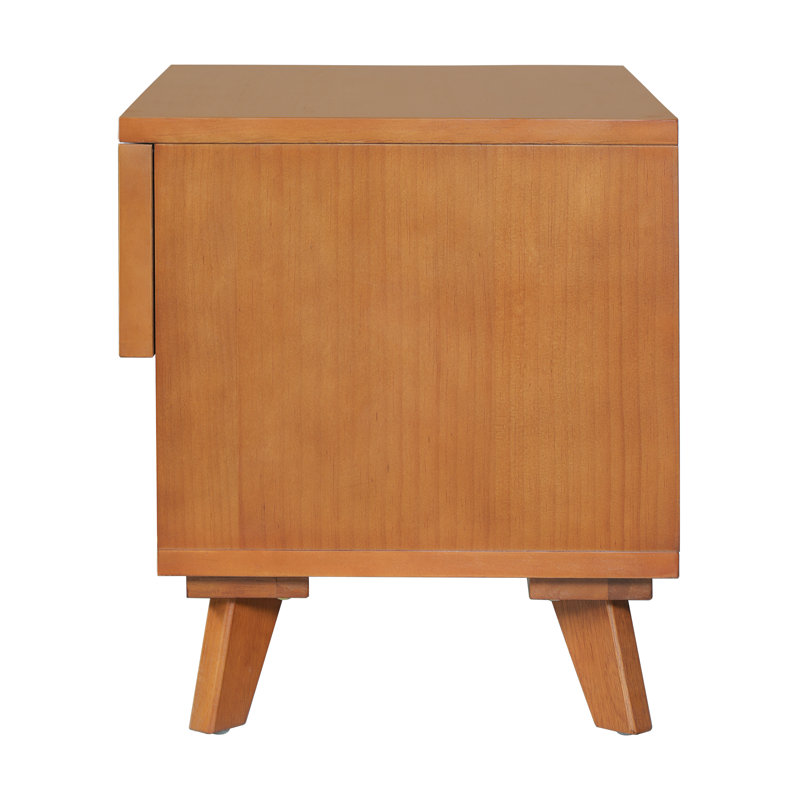 Table de chevet Ulmer Mid-Century moderne en bois avec tiroir et tablette ouverte, table de chevet avec pieds en bois massif