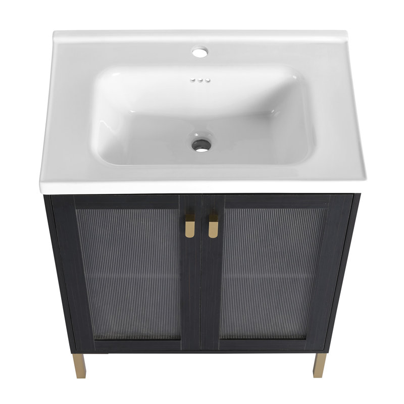 Contreplaqué de meuble-lavabo autoportant de 28 pouces avec lavabo en céramique, porte à fermeture douce
