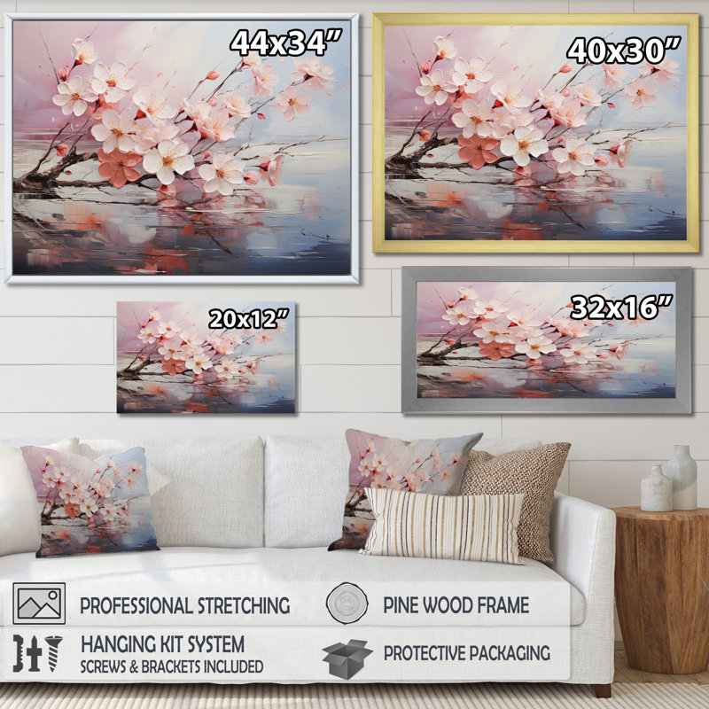Jahnaya, impression romantique de cerisier rose II - impression, H 30 po x l 40 po x P 1,5 po, Cadre flottant doré