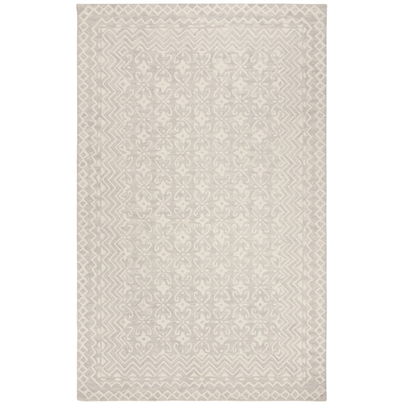 Tapis gris / ivoire en laine touffeté à la main à motif géométrique Jahiem, Rectangle 2 pi x 3 pi