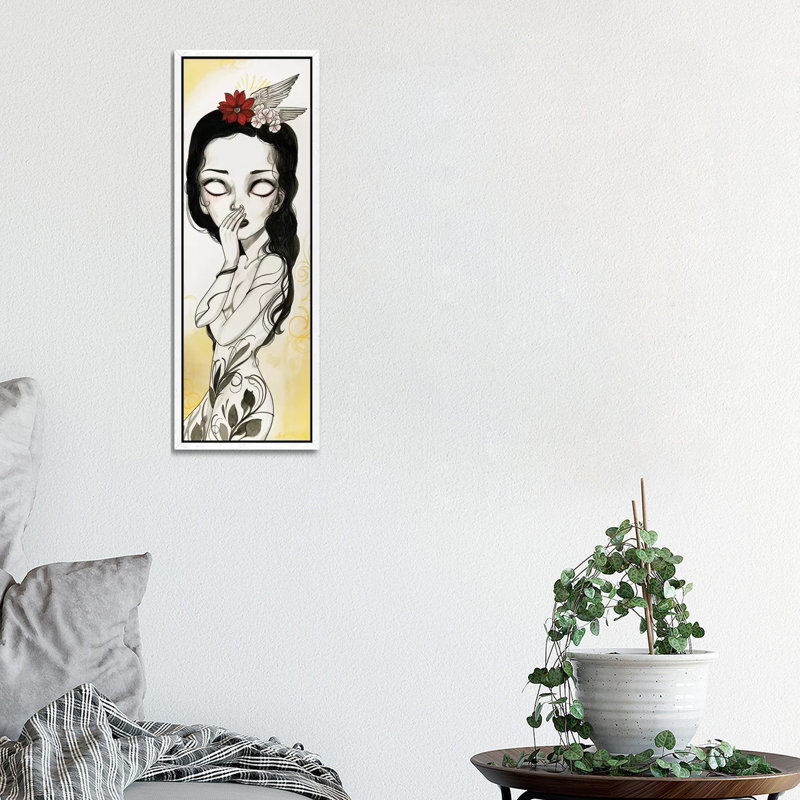 Sparrow by Sandi Calistro - Panoramic Painting on Canvas, 30.48 cm H x 91.44 cm W, White Framed