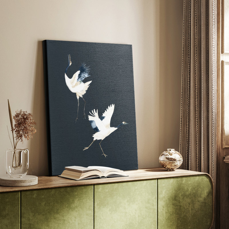 Grues sur Indigo II - Cavas enveloppés de galerie, H 18 po x l 12 po