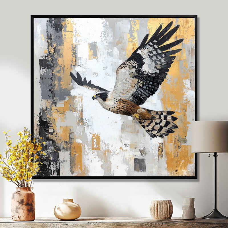 Hawk Soaring Over The Mountains II - Hawk, impression d'art mural, H 36 po x l 36 po, Noir