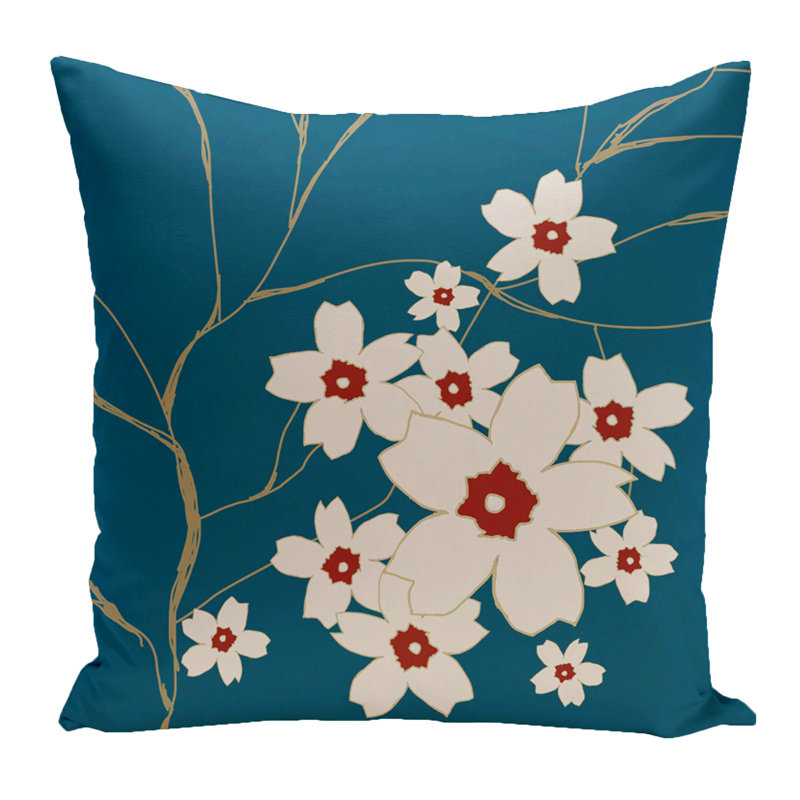 Housse de coussin d'extérieur carré floral, Bleu sarcelle, 16 po x 16 po