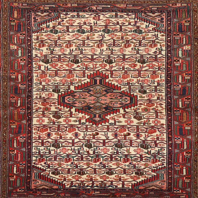 Tapis oriental oriental / noir / crème, Carré 6 pi