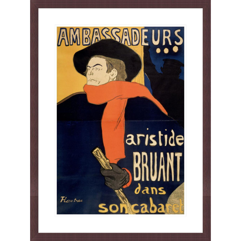 Ambasseurs: Aristide Bruant par Henri de Toulouse-Lautrec, impression giclée encadrée, H 29,5 po x l 22,12 po