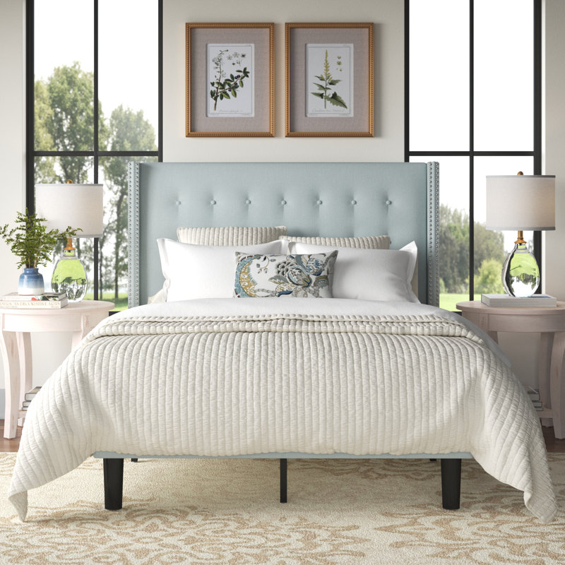 Alexio Upholstered Metal Wingback Bed, King