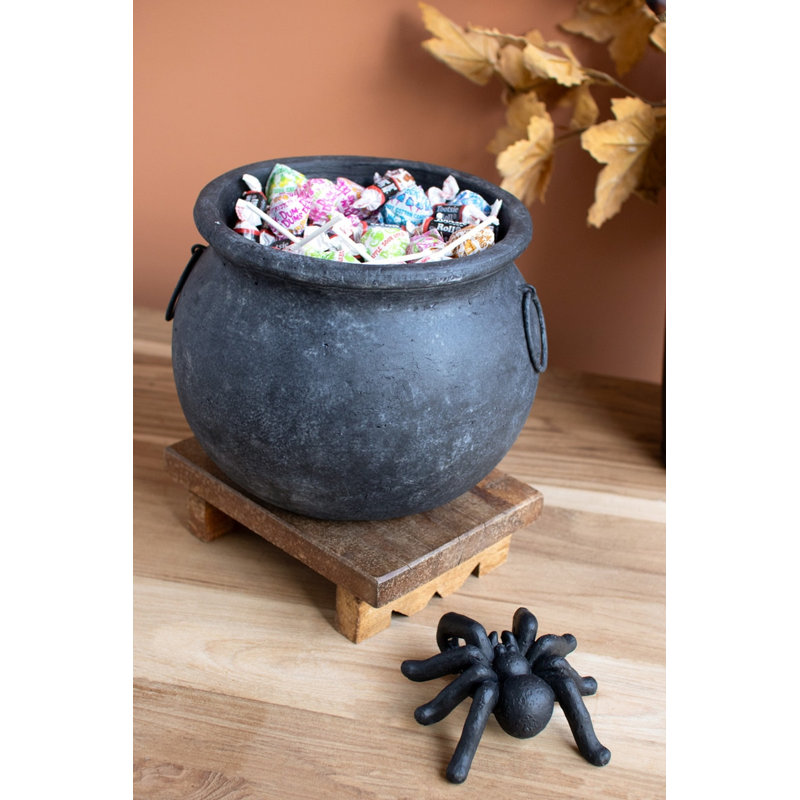  Contenant décoratif chaudron Witch’s avec décoration d'araignée amovible - ensemble de 2 de L 8 po