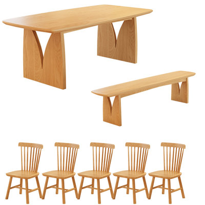 Rectangular modern solid wood dining table set