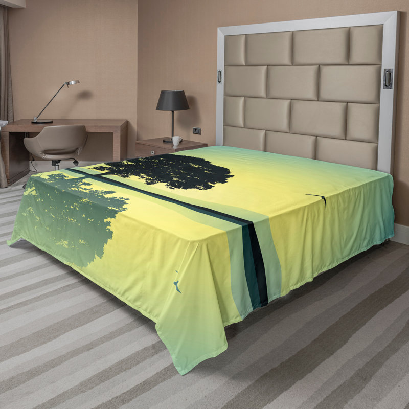 Drap plat Ambesonne reflets sur l'eau soleil jaune vert, Grand