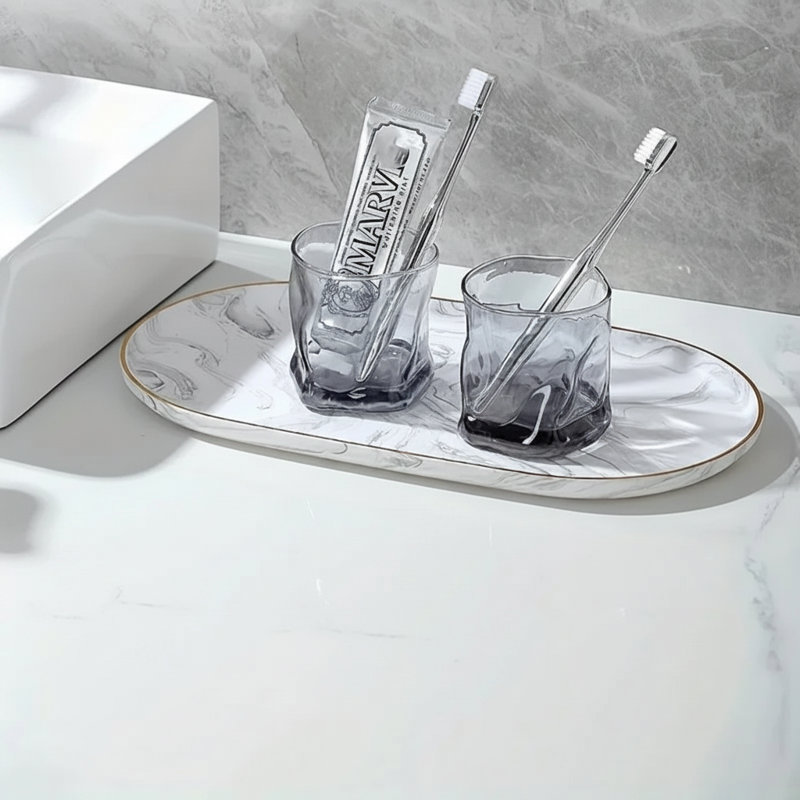 Plateau de meuble-lavabo - Grand marbre antidérapant, L 5,12 po x P 9,45 po x H 0,63 po