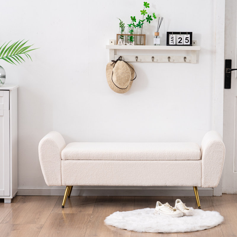 Elianna 55" Storage Bench End of Bed Ottoman for King Size Bed, Ivory Teddy