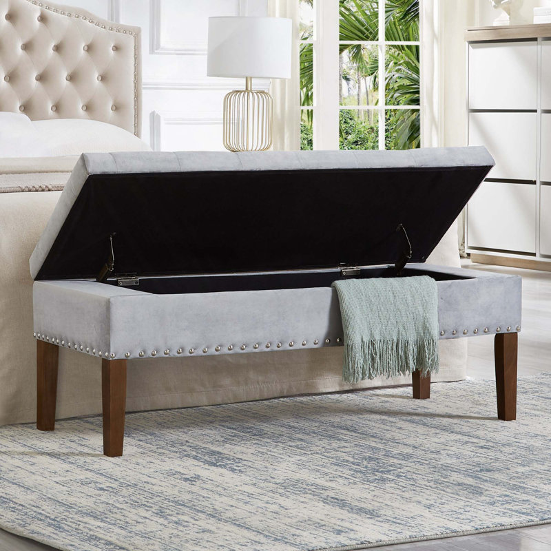 Tufted Bench with Storage, Gray