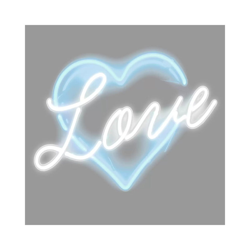 Neon Love Blue On Black by Hailey Carr - Wrapped Canvas Print, 45.72 cm H x 45.72 cm W x 3.175 cm D, Grey/Aqua