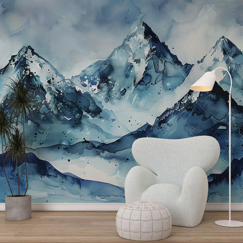 Abstract Blue Alpine Mountain Wall Mural, 9.83" L x 236" W
