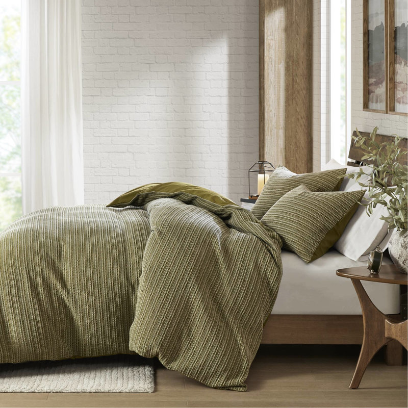 3 pièces, couette pour lit double / grand lavé à la gaufre, conçue pour la durabilité, tissu naturellement respirant 100% coton - doux au toucher, 4 attaches de coin