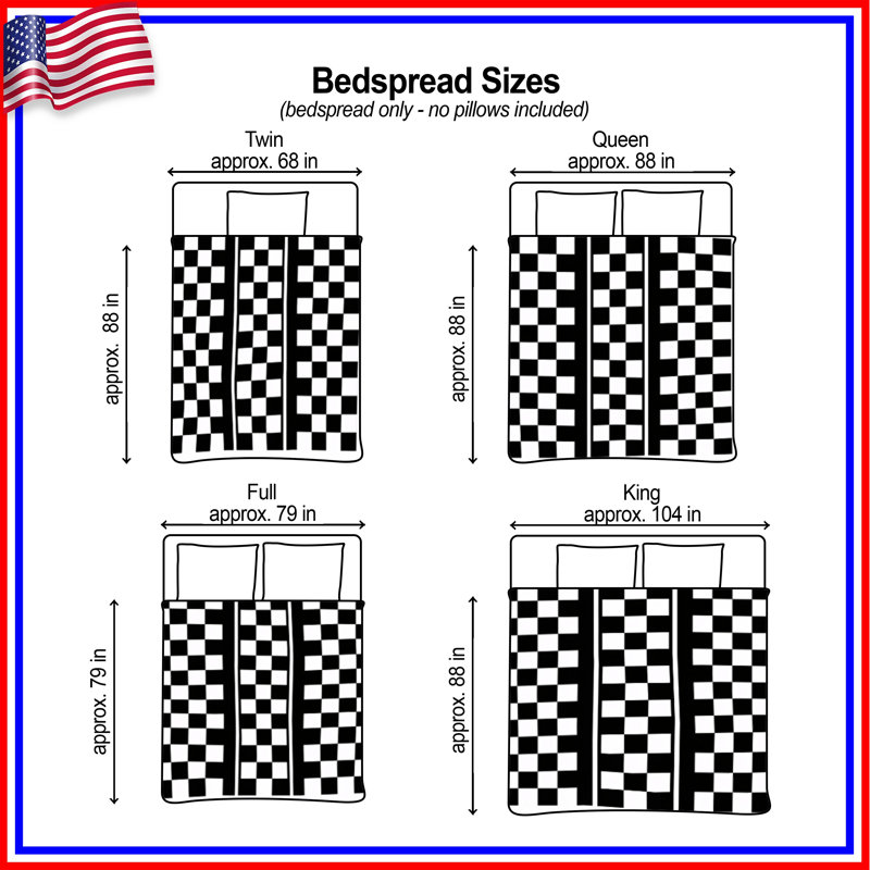 Black White Checkered Quilted Bedspread All Sizes, Full / Double