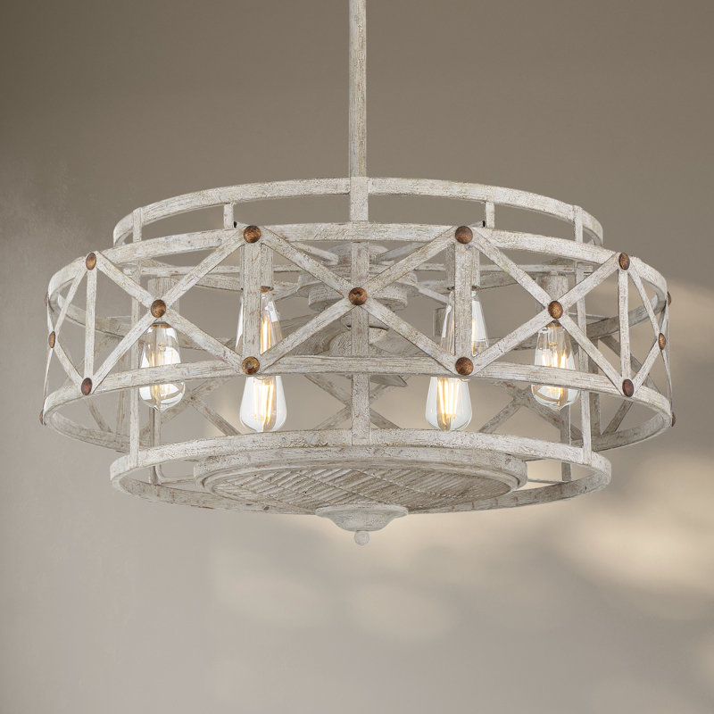 Gean 29" 6-Light Fandelier in Provence with Gold Accents with Remote Control