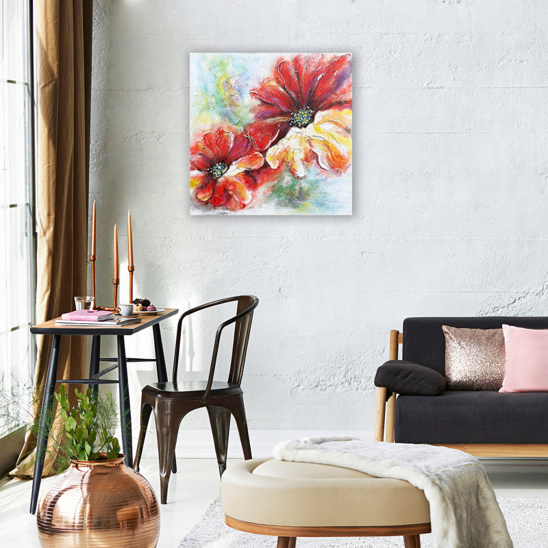 Fleurs - peinture sur toile tendue, H 30 po x l 30 po x P 1,5 po
