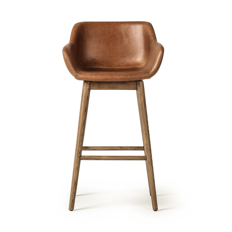 Hannah Swivel Stool, Bar Stool (30.5" Seat Height), Sonoma Chestnut/Genuine Leather, Amber Ash