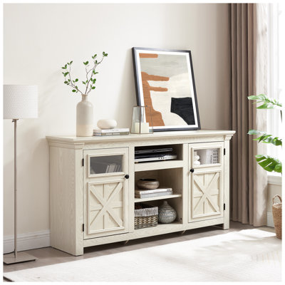 Meuble télé 60 po avec rangement, meuble télé blanc avec meuble télé et porte de grange pour le salon