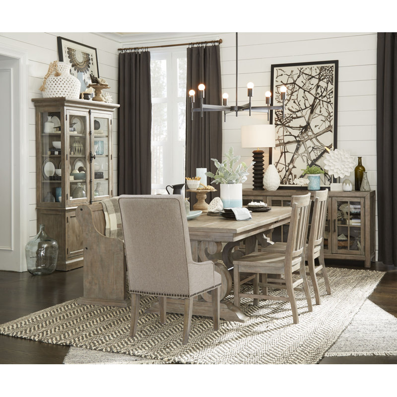 Extendable Rectangular Dining Table With 4 Side Chairs And Server, 6Pcs:Table,Server,4Chairs, Beige