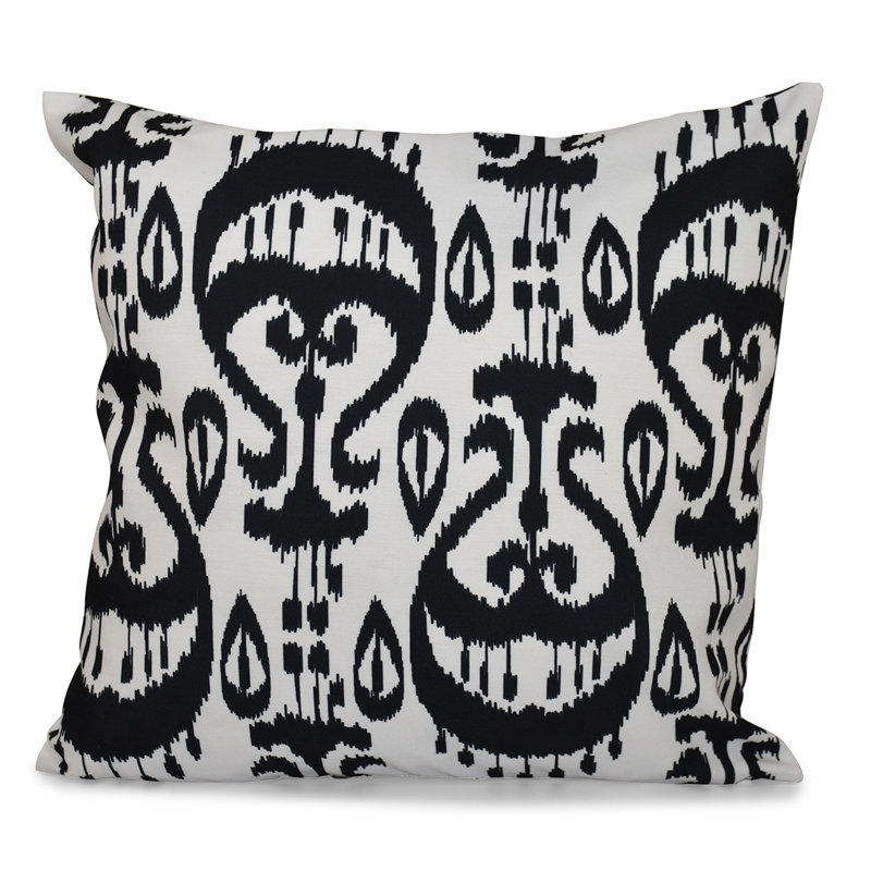 Coussin décoratif d'intérieur Happy Hippy Ikat, H 16 po x l 16 po, Noir