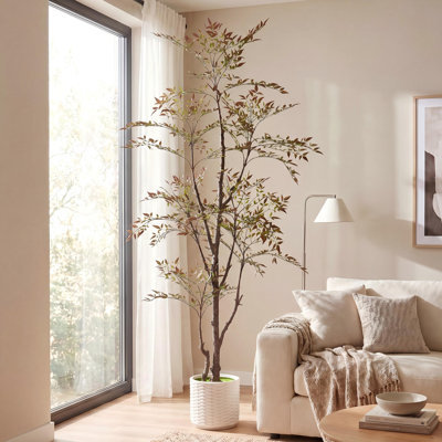 6Ft Tall Artificial Nandina Tree, Realistic Greenery Faux Shady Lady Tree In Decorative Pot For Living Room, Bedroom, Office & Home Decor