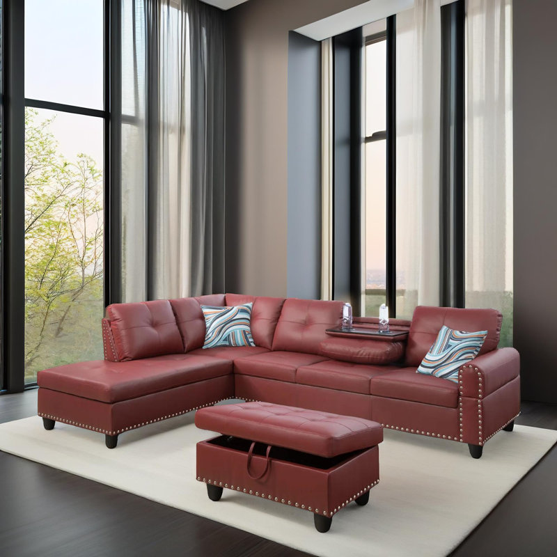 Ensemble de canapé 3 pièces en similicuir rouge Bliss, Similicuir rouge