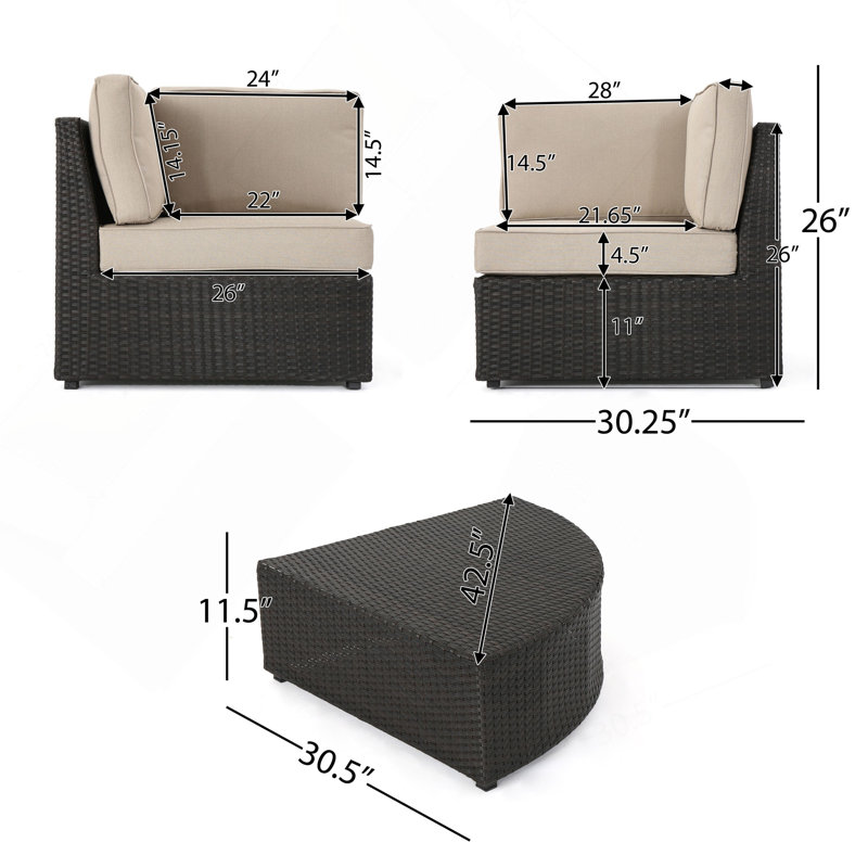 Table de coin et table Santa Cruz, Coussin beige / structure brun foncé
