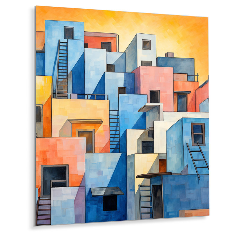 Village coloré au Brésil I - art mural panneaux solaires en métal, H 32 po x l 24 po x P 1 po