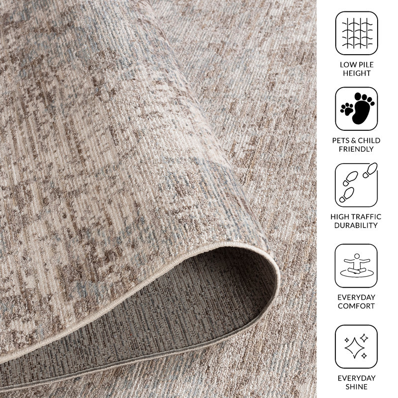 Sealy Easton Modern Abstract Grey Turkish Area Rug, 8' X 10' with Fringe, Rectangle 7'9" x 9'9", Brown Gray