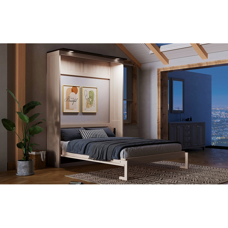 Queen Size Murphy Bed With LED, Beige