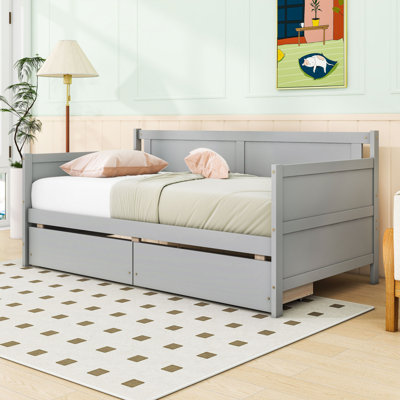 Elegant Twin Wooden Daybed with Dual Integrated Storage Drawers