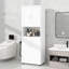 Grande armoire de rangement pour salle de bain, armoire de rangement autoportante avec panier à linge inclinable et armoire supérieure-69320005