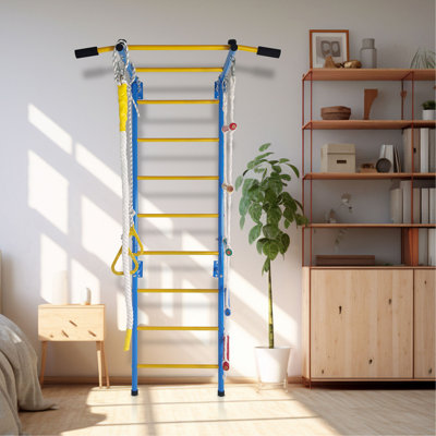 5 in 1 Playset Laddeer Wall Gym  With Rope Ladder, Pull-up Bar, Wall Ladder, Rope, And Gymnastic Rings