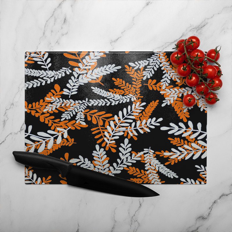 White Olive Leaves Glass Chopping Board