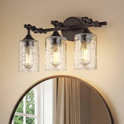 3-Light Dimmable Vanity Light With Water Glass Shades Oil Rubbed Bronze Finish