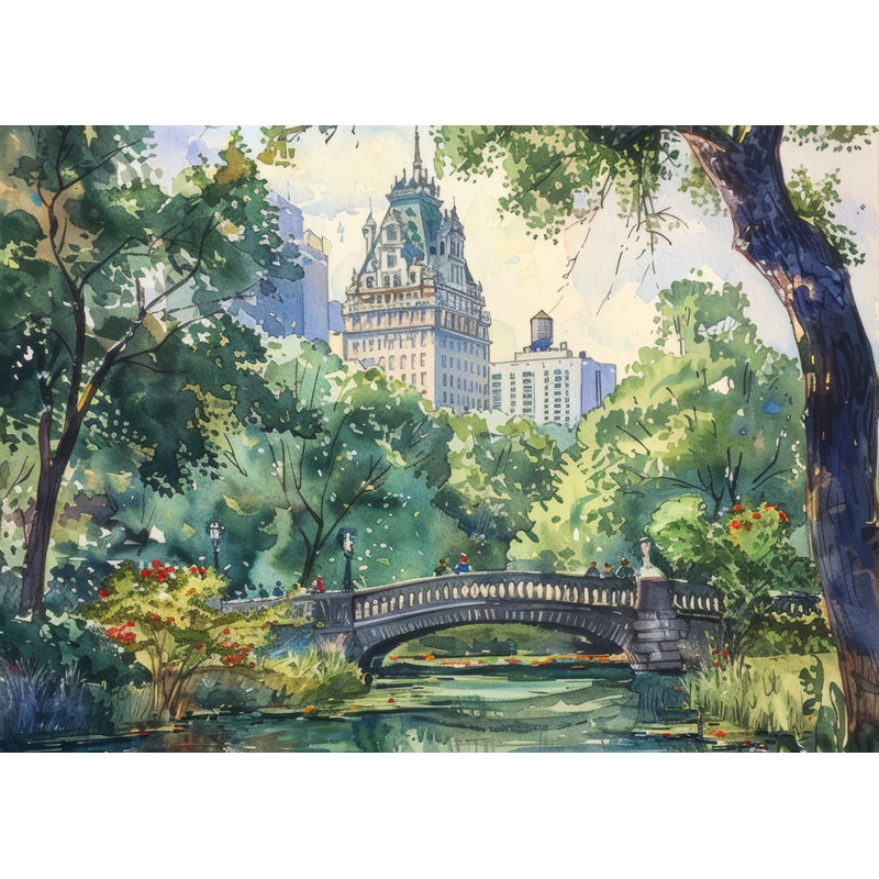 Château turquoise, toile - Élégante œuvre d'art décorative