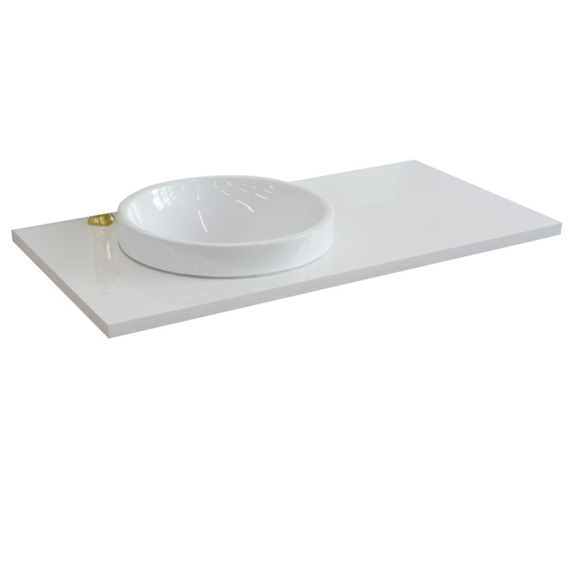 Plateau de meuble-lavabo simple 43 po avec lavabo, Quartz blanc