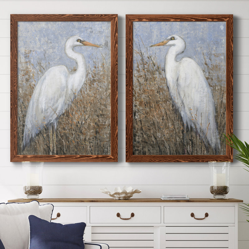 White Heron I - Toile encadrée de qualité supérieure - prête à être accrochée, Toile encadrée érable