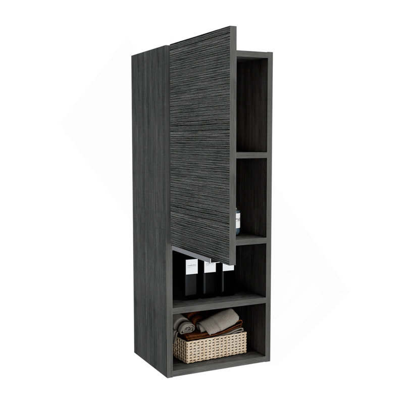 Armoire à pharmacie à porte simple H 32 po, deux tablettes extérieures, deux tablettes intérieures, chêne fumé, Gris foncé